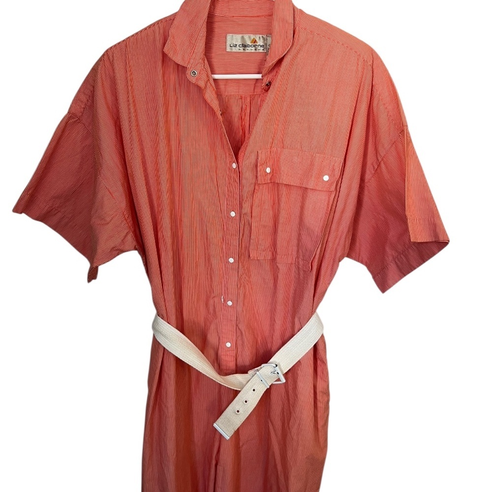Vintage 80s 90s Orange & White Striped Jumpsuit <3 - Picture 2 of 5